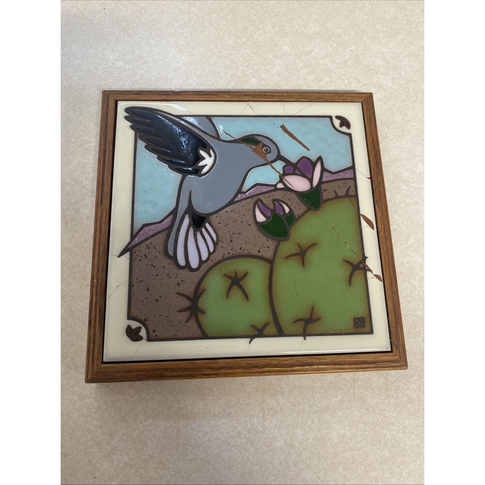 Santa Cruz Tileworks Tucson, Arizona Hummingbird W/ Cactus Tile